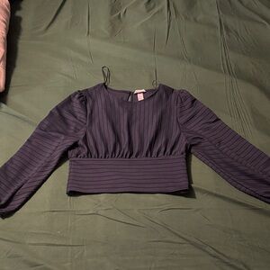 Elegant Navy Blue Long Sleeve Women's Top